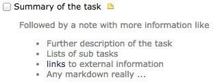 View of a task with a note